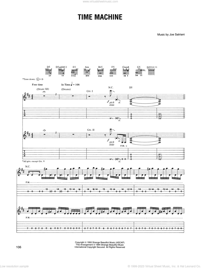 Time Machine sheet music for guitar (tablature) by Joe Satriani, intermediate skill level