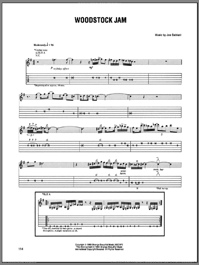 Woodstock Jam sheet music for guitar (tablature) by Joe Satriani, intermediate skill level