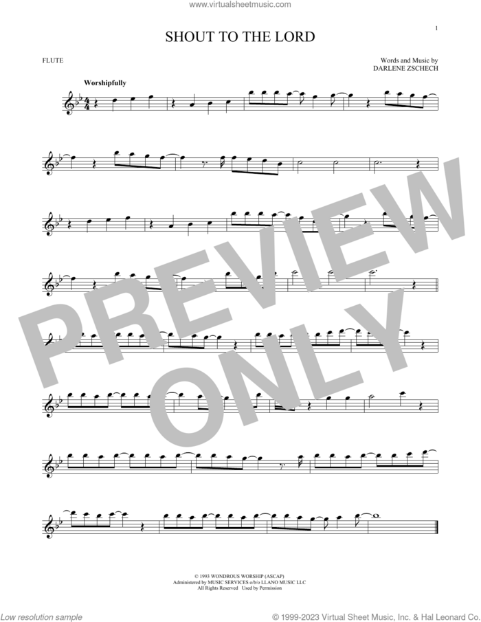 Shout To The Lord sheet music for flute solo by Hillsong Worship and Darlene Zschech, intermediate skill level