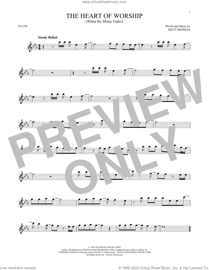 The Heart Of Worship (When The Music Fades) sheet music for flute solo by Matt Redman, intermediate skill level
