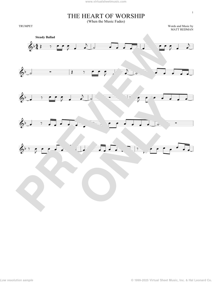 The Heart Of Worship (When The Music Fades) sheet music for trumpet solo by Matt Redman, intermediate skill level