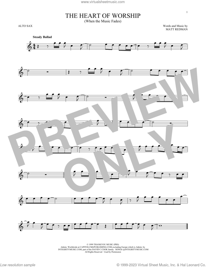 The Heart Of Worship (When The Music Fades) sheet music for alto saxophone solo by Matt Redman, intermediate skill level