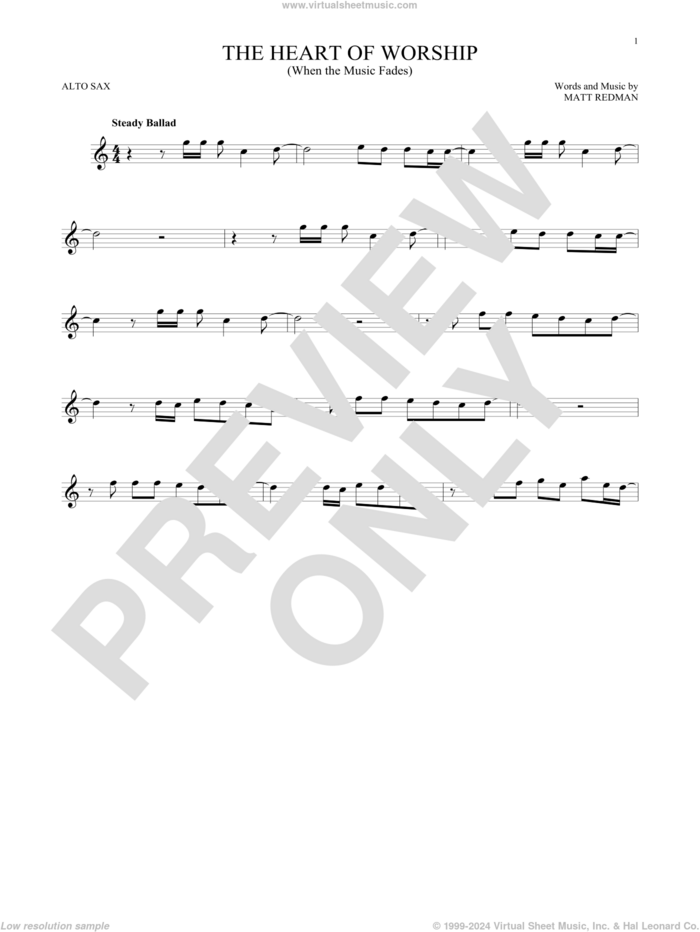 The Heart Of Worship (When The Music Fades) sheet music for alto saxophone solo by Matt Redman, intermediate skill level