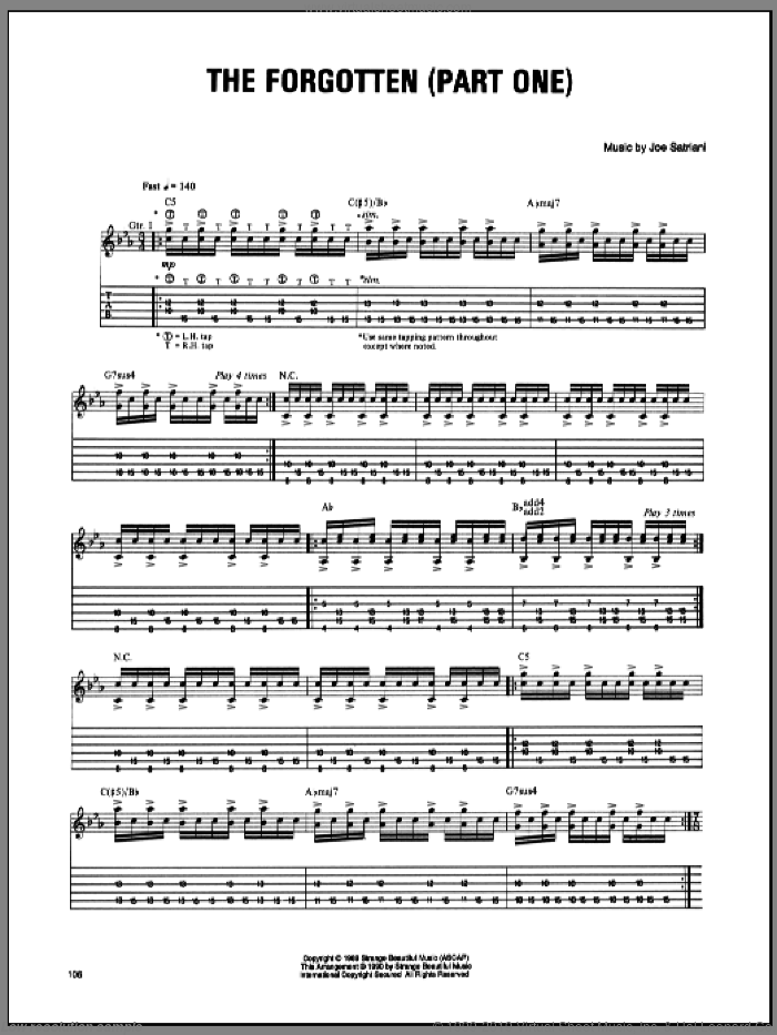 The Forgotten (Part One) sheet music for guitar (tablature) by Joe Satriani, intermediate skill level