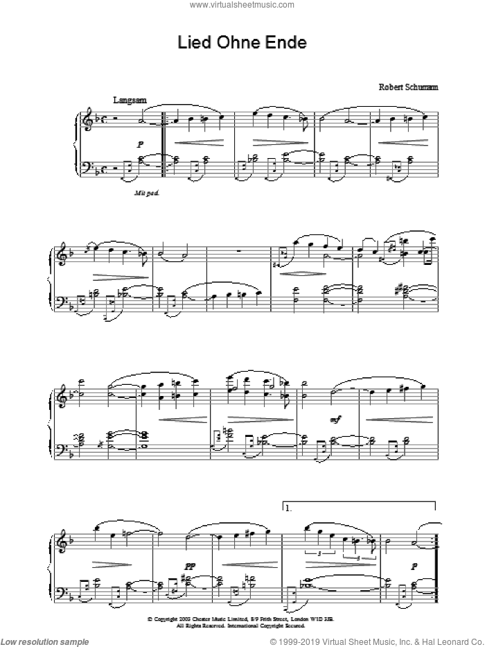 Lied Ohne Ende sheet music for piano solo by Robert Schumann, classical score, intermediate skill level