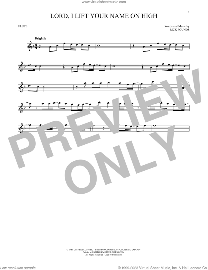 Lord, I Lift Your Name On High sheet music for flute solo by Rick Founds, intermediate skill level