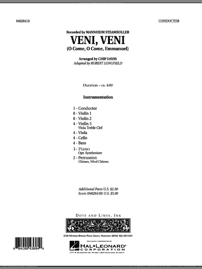 Veni, Veni (O Come, O Come Emmanuel) (COMPLETE) sheet music for orchestra by Robert Longfield, Chip Davis and Mannheim Steamroller, intermediate skill level