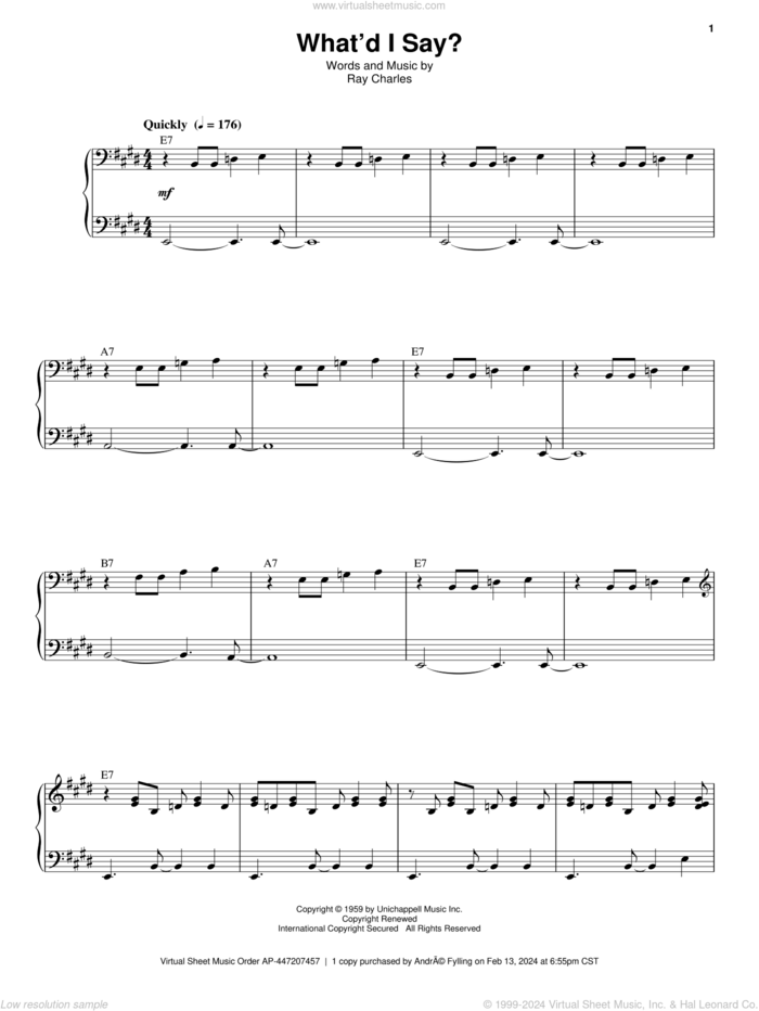 What'd I Say sheet music for voice and piano by Ray Charles, intermediate skill level