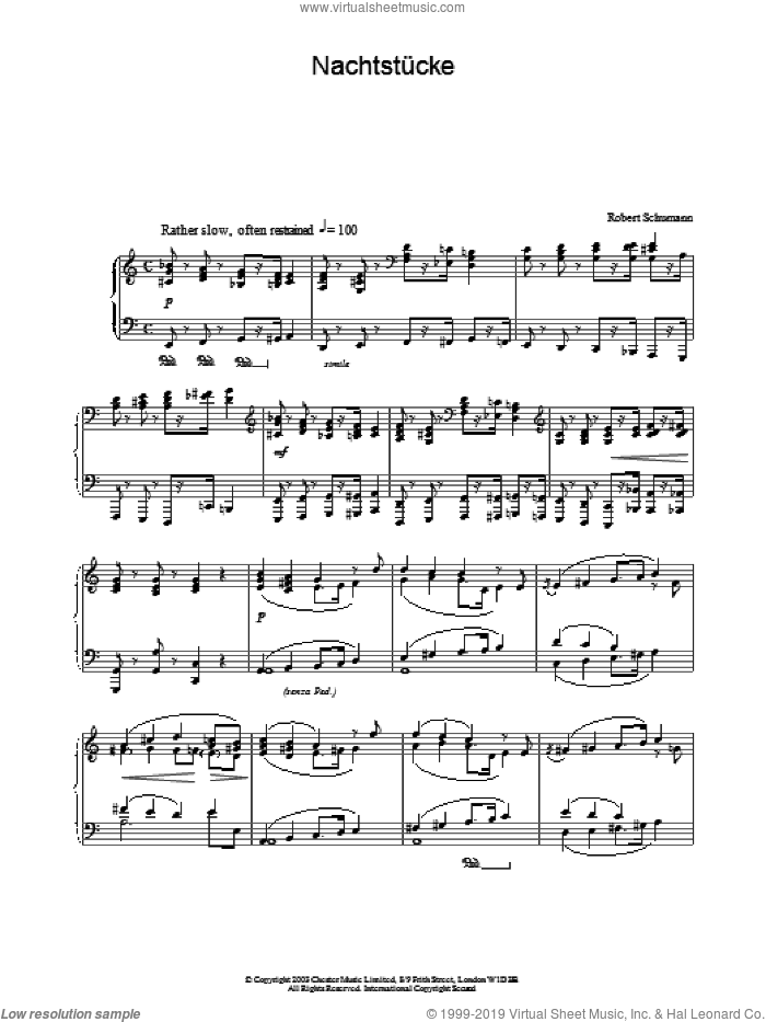 Nachtstucke sheet music for piano solo by Robert Schumann, classical score, intermediate skill level