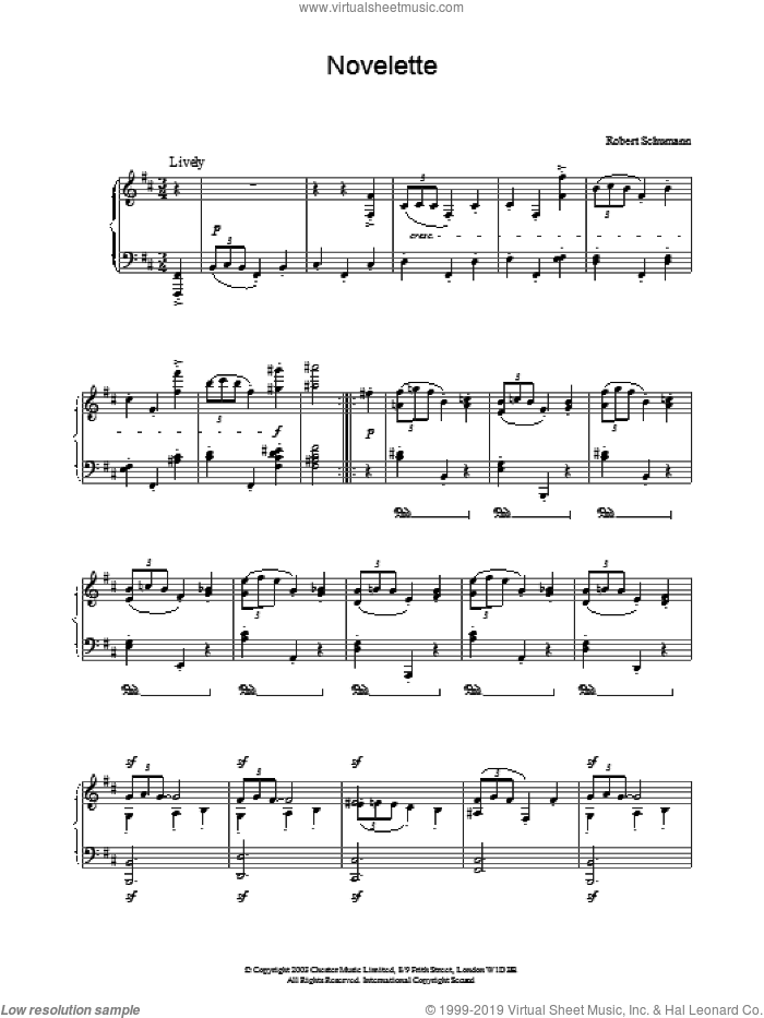 Novelette sheet music for piano solo by Robert Schumann, classical score, intermediate skill level