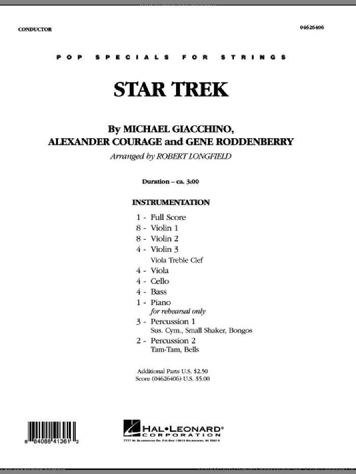 Star Trek (COMPLETE) sheet music for orchestra by Michael Giacchino, Alexander Courage, Gene Roddenberry and Robert Longfield, intermediate skill level