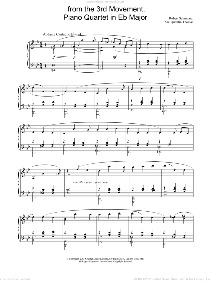 from the 3rd Movement, Piano Quartet in Eb Major sheet music for piano solo by Robert Schumann, classical score, intermediate skill level