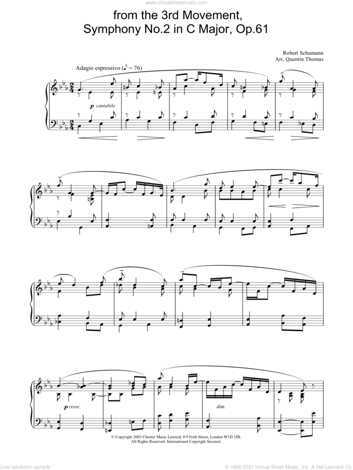 from the 3rd Movement, Symphony No.2 in C Major, Op.61 sheet music for piano solo by Robert Schumann, classical score, intermediate skill level