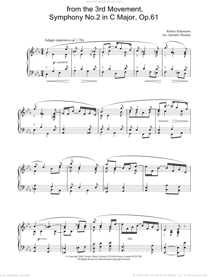 from the 3rd Movement, Symphony No.2 in C Major, Op.61 sheet music for piano solo by Robert Schumann, classical score, intermediate skill level