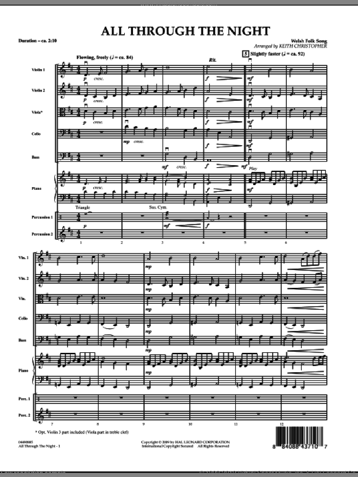 All Through The Night (COMPLETE) sheet music for orchestra by Keith Christopher and Miscellaneous, intermediate skill level