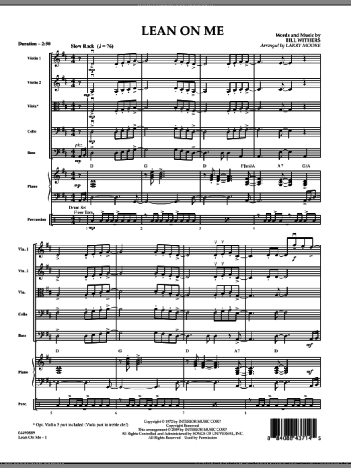 Lean On Me (COMPLETE) sheet music for orchestra by Bill Withers and Larry Moore, intermediate skill level