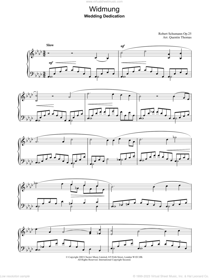 Widmung sheet music for piano solo by Robert Schumann, classical score, intermediate skill level