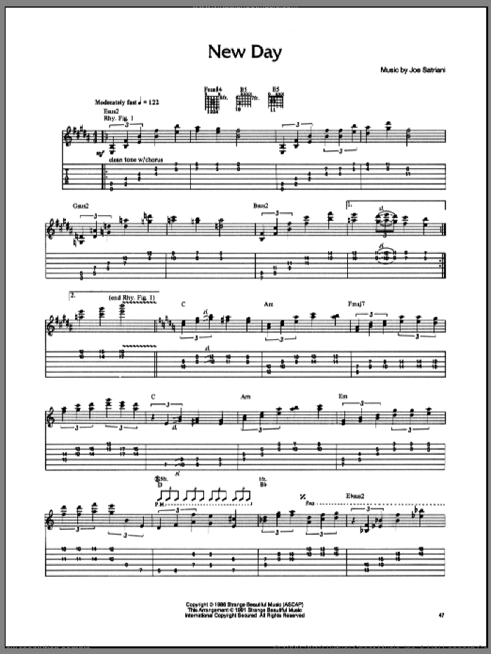 New Day sheet music for guitar (tablature) by Joe Satriani, intermediate skill level