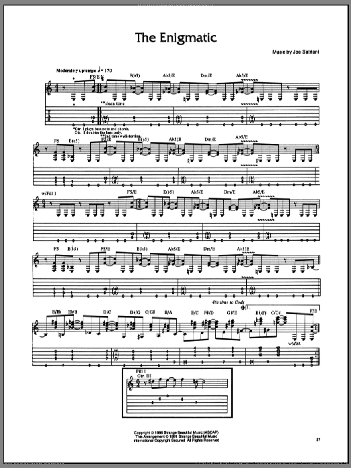 The Enigmatic sheet music for guitar (tablature) by Joe Satriani, intermediate skill level