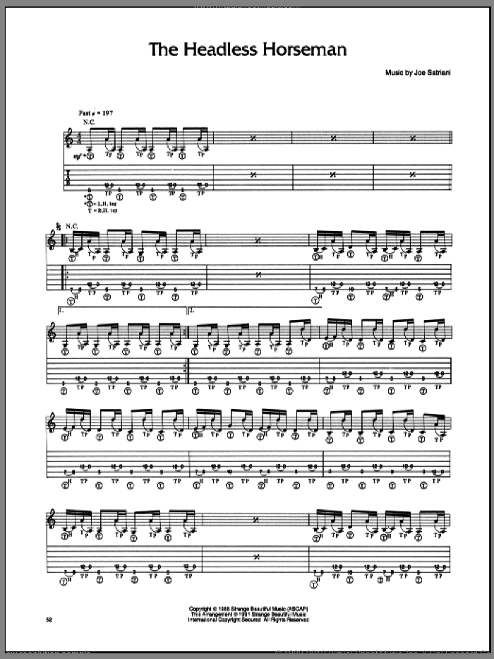Headless Horseman sheet music for guitar (tablature) by Joe Satriani, intermediate skill level