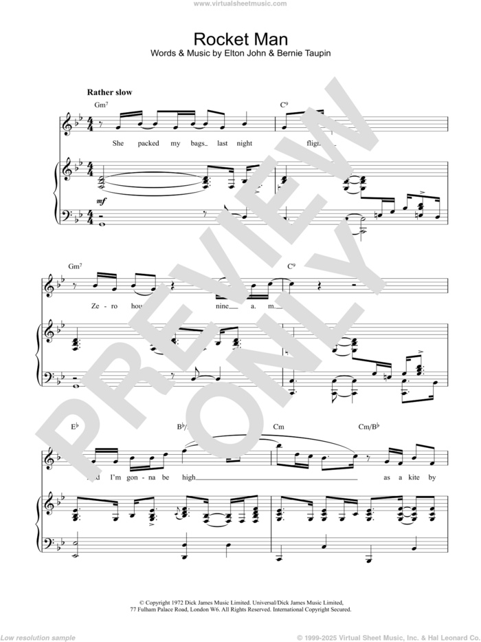Rocket Man (I Think It's Gonna Be A Long Long Time) sheet music for voice, piano or guitar by Elton John, intermediate skill level