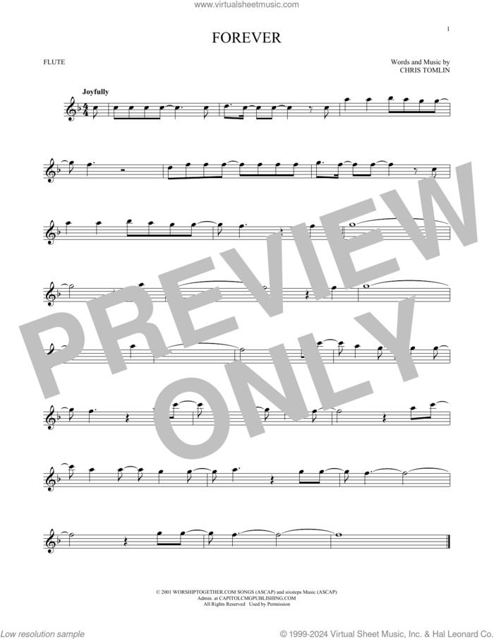 Forever sheet music for flute solo by Chris Tomlin, intermediate skill level