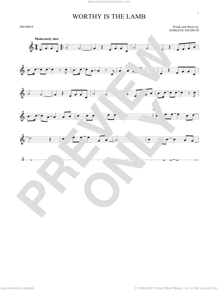 Worthy Is The Lamb sheet music for trumpet solo by Hillsong Worship and Darlene Zschech, intermediate skill level