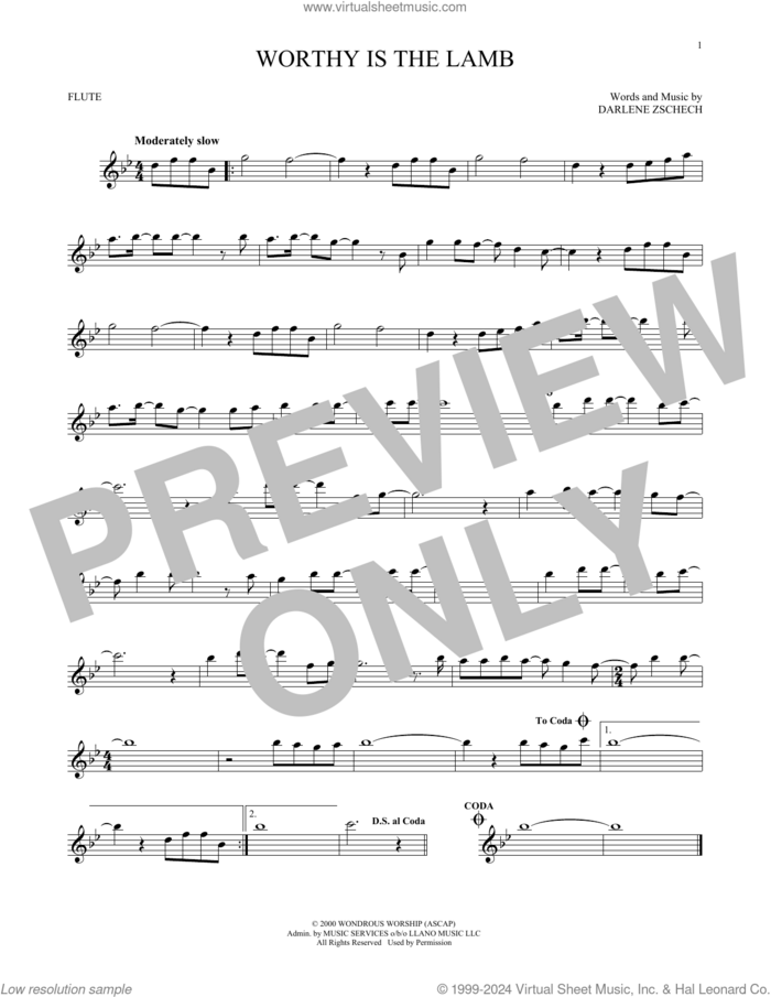 Worthy Is The Lamb sheet music for flute solo by Hillsong Worship and Darlene Zschech, intermediate skill level