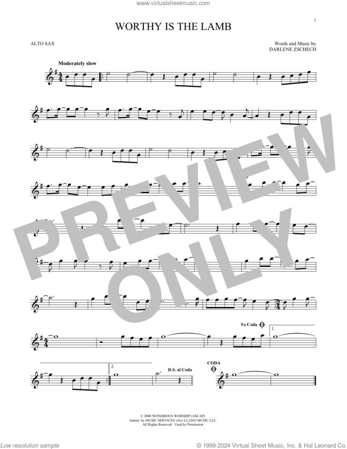 Worthy Is The Lamb sheet music for alto saxophone solo by Hillsong Worship and Darlene Zschech, intermediate skill level