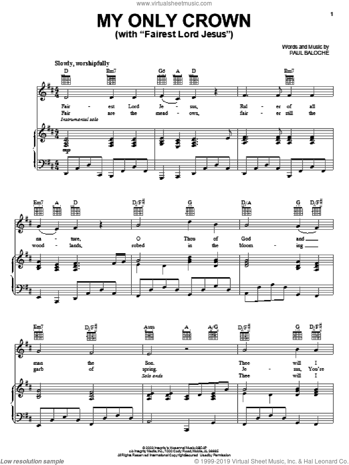 My Only Crown sheet music for voice, piano or guitar by Paul Baloche, intermediate skill level