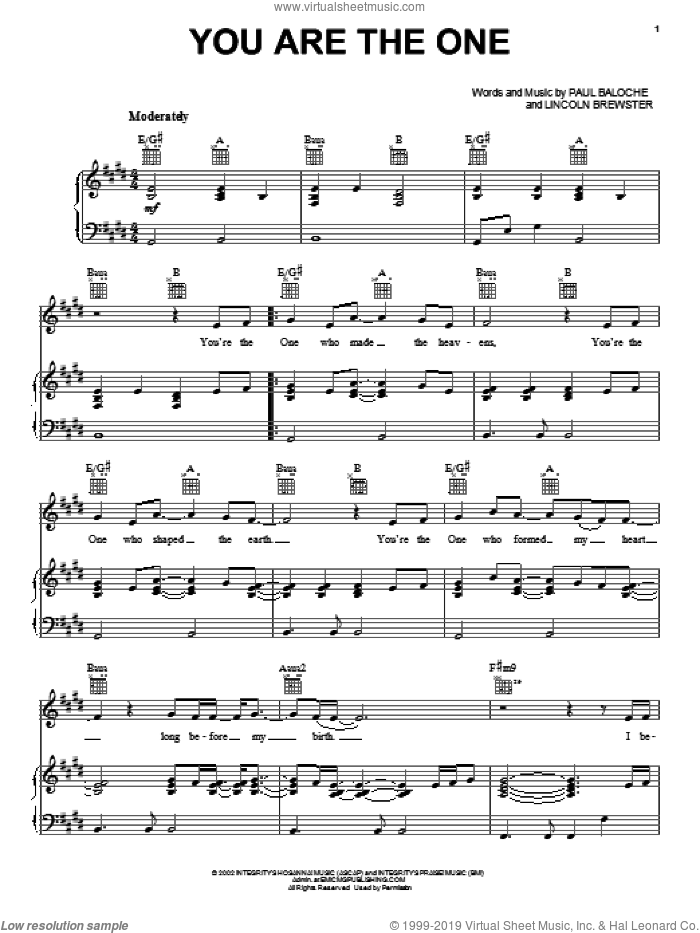 You Are The One sheet music for voice, piano or guitar by Paul Baloche and Lincoln Brewster, intermediate skill level