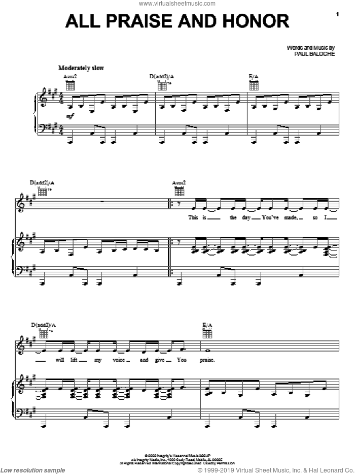 All Praise And Honor sheet music for voice, piano or guitar by Paul Baloche, intermediate skill level
