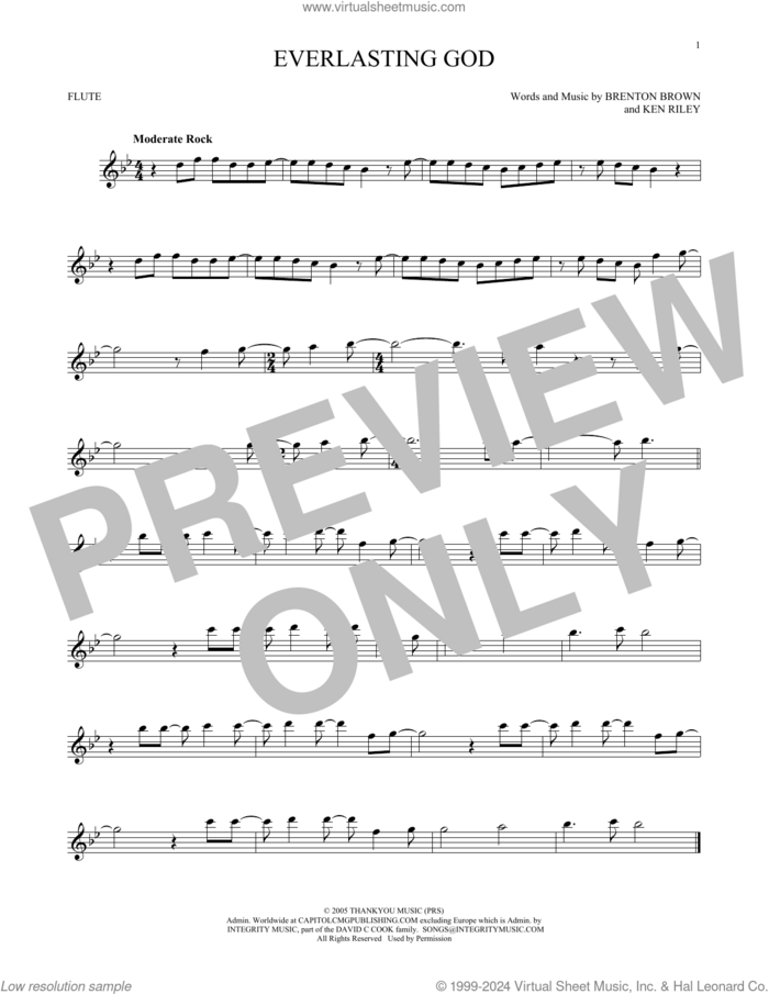 Everlasting God sheet music for flute solo by Chris Tomlin, Lincoln Brewster, Brenton Brown and Ken Riley, intermediate skill level
