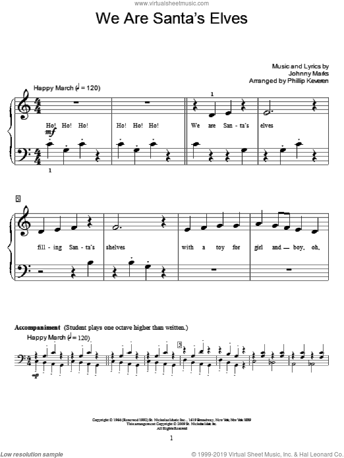 We Are Santa's Elves (arr. Phillip Keveren) sheet music for piano solo (elementary) by Johnny Marks, Phillip Keveren and Miscellaneous, beginner piano (elementary)