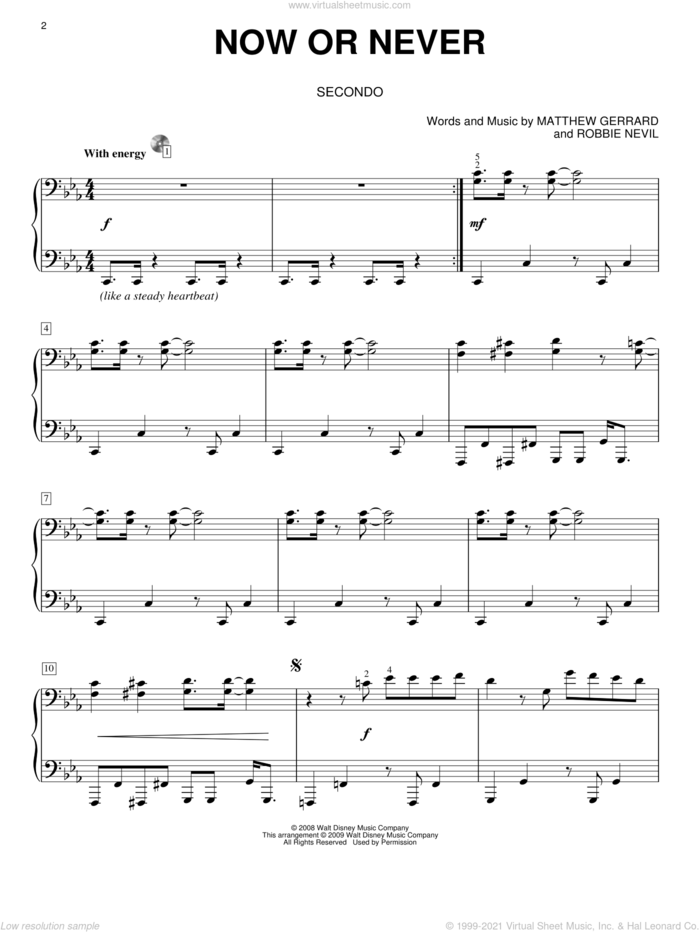 Now Or Never sheet music for piano four hands by High School Musical 3, Matthew Gerrard and Robbie Nevil, intermediate skill level