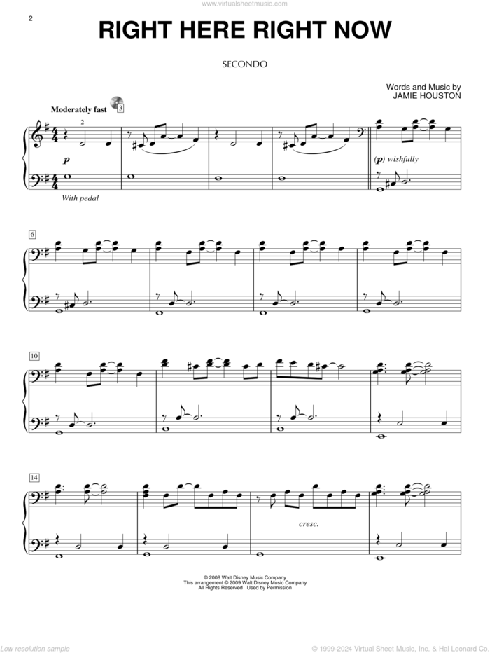 Right Here Right Now sheet music for piano four hands by High School Musical 3 Cast, High School Musical 3 and Jamie Houston, intermediate skill level