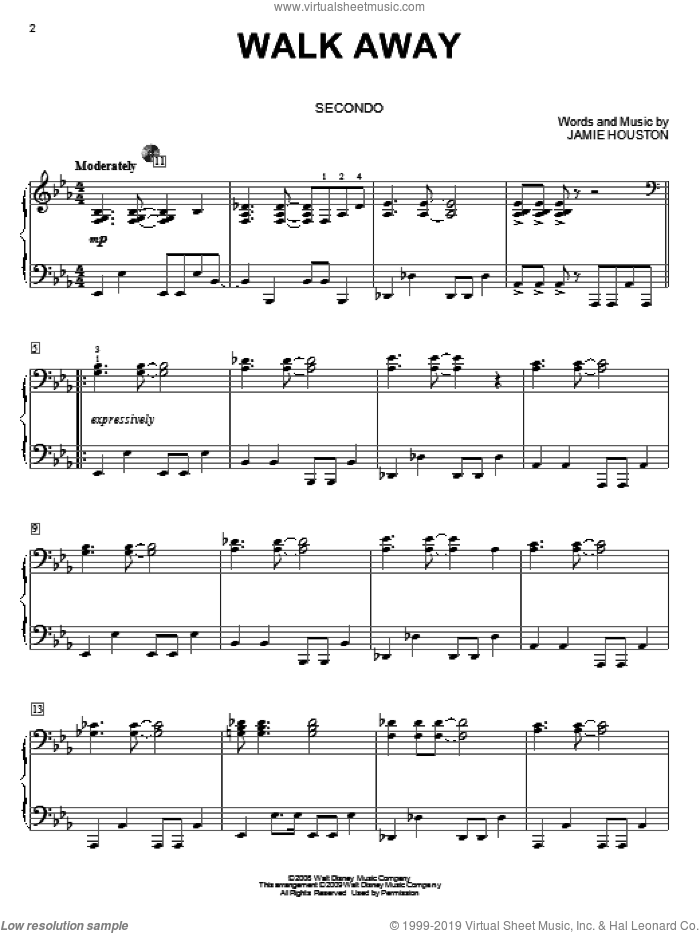 Walk Away sheet music for piano four hands by High School Musical 3 and Jamie Houston, intermediate skill level