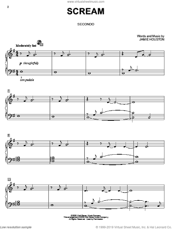 Scream sheet music for piano four hands by High School Musical 3 and Jamie Houston, intermediate skill level
