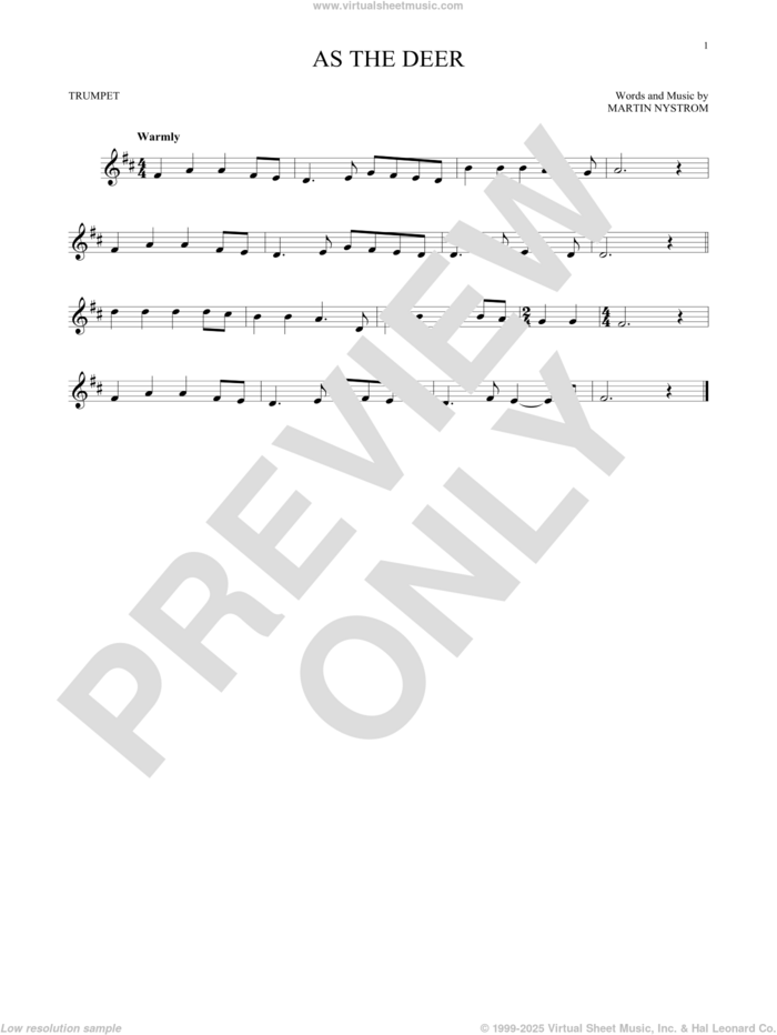 As The Deer sheet music for trumpet solo by Martin Nystrom, intermediate skill level