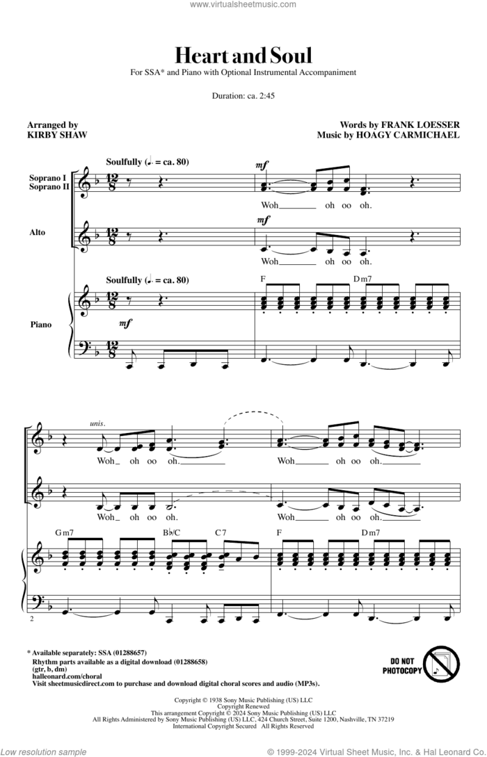 Heart And Soul (arr. Kirby Shaw) sheet music for choir (SSA: soprano, alto) by Frank Loesser, Kirby Shaw, Frank Loesser & Hoagy Carmichael and Hoagy Carmichael, intermediate skill level