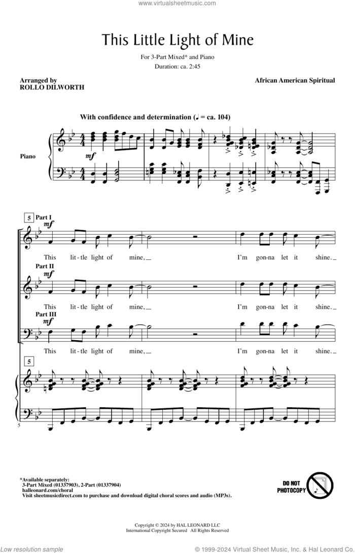 This Little Light Of Mine (arr. Rollo Dilworth) sheet music for choir (3-Part Mixed)  and Rollo Dilworth, intermediate skill level