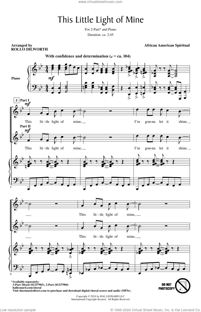 This Little Light Of Mine (arr. Rollo Dilworth) sheet music for choir (2-Part)  and Rollo Dilworth, intermediate duet
