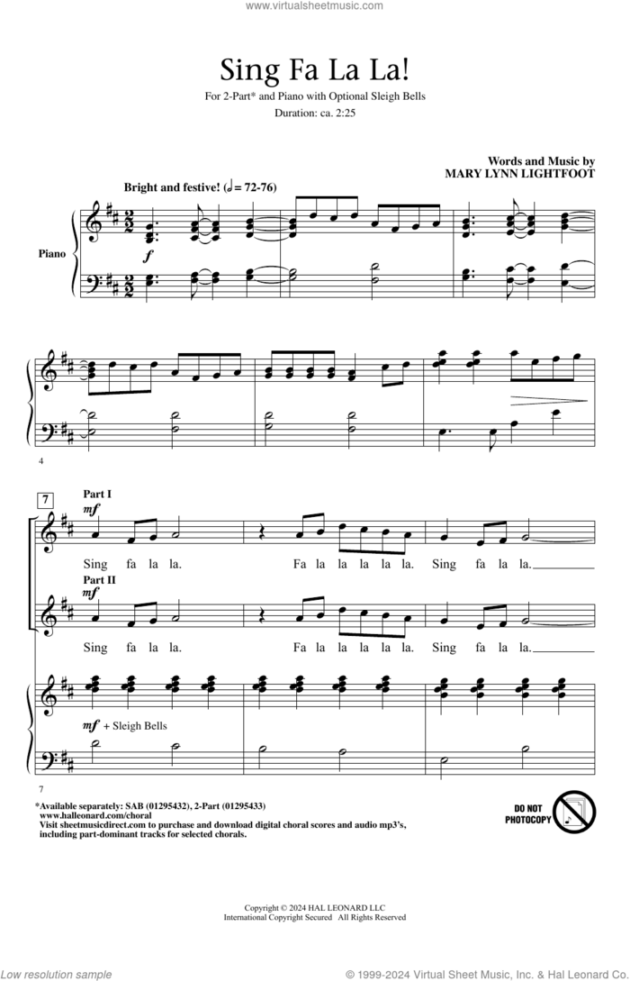 Sing Fa La La! sheet music for choir (2-Part) by Mary Lynn Lightfoot, intermediate duet
