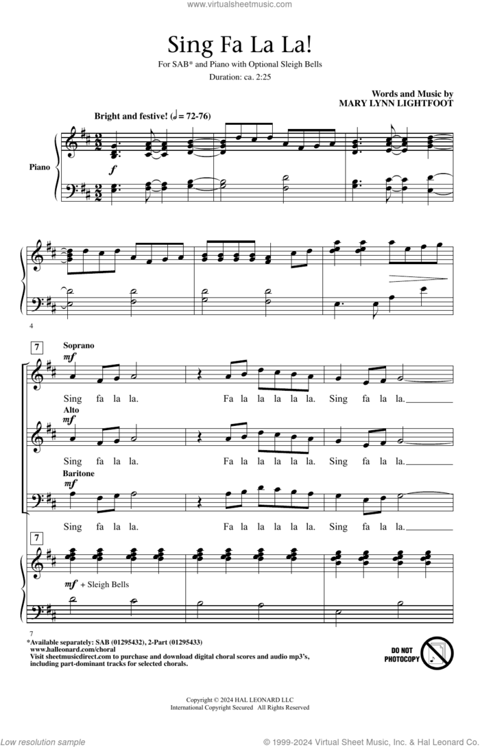 Sing Fa La La! sheet music for choir (SAB: soprano, alto, bass) by Mary Lynn Lightfoot, intermediate skill level