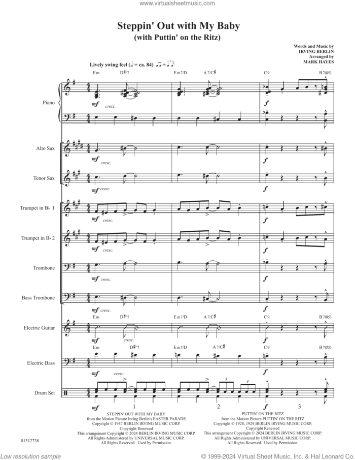 Steppin' Out With My Baby (with 'Puttin' On The Ritz') sheet music for orchestra/band (Instrumental Accompaniment) by Irving Berlin and Mark Hayes, intermediate skill level