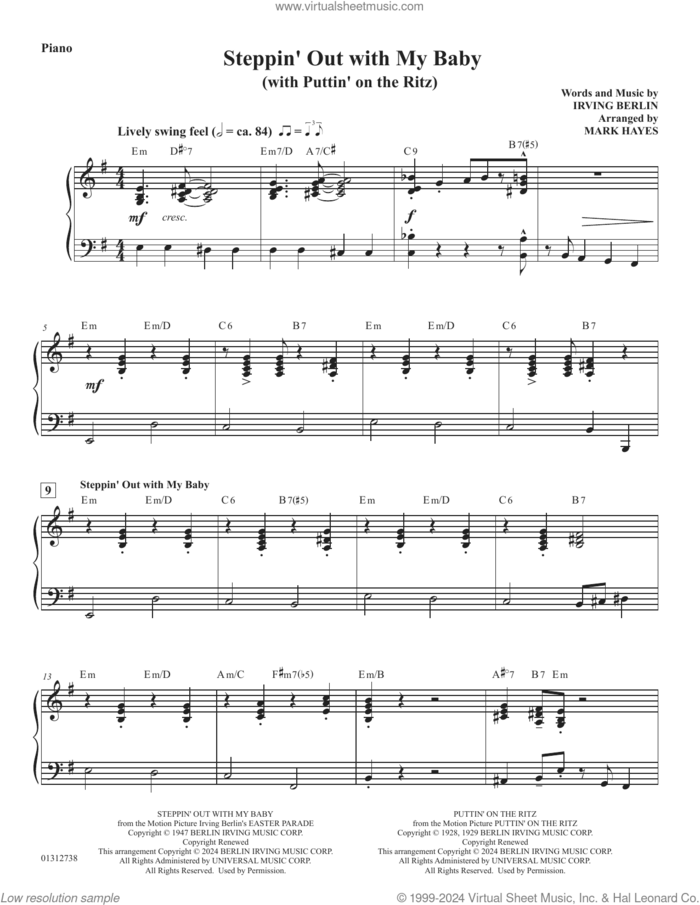 Steppin' Out With My Baby (with 'Puttin' On The Ritz') sheet music for orchestra/band (piano) by Irving Berlin and Mark Hayes, intermediate skill level