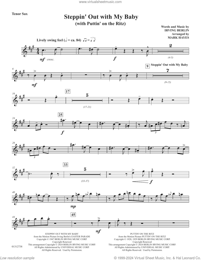 Steppin' Out With My Baby (with 'Puttin' On The Ritz') sheet music for orchestra/band (tenor sax) by Irving Berlin and Mark Hayes, intermediate skill level