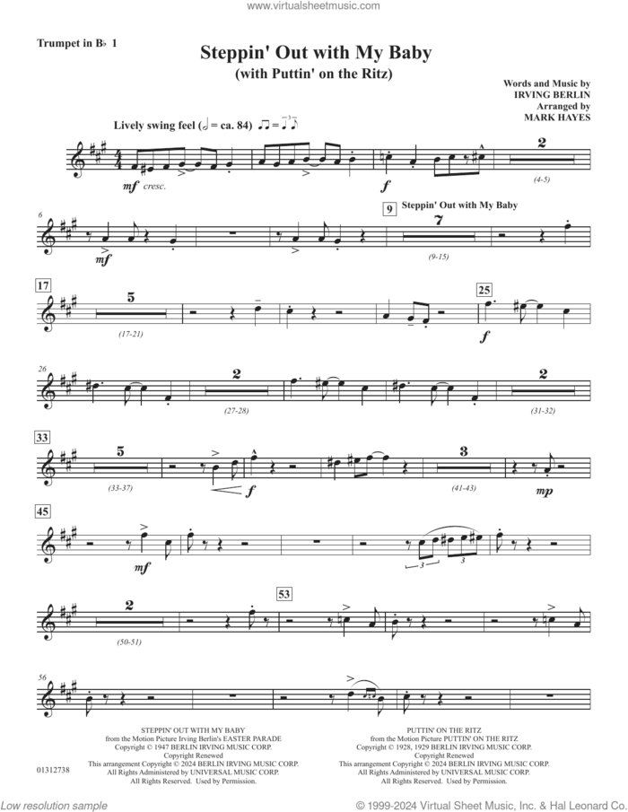 Steppin' Out With My Baby (with 'Puttin' On The Ritz') sheet music for orchestra/band (Bb trumpet 1) by Irving Berlin and Mark Hayes, intermediate skill level