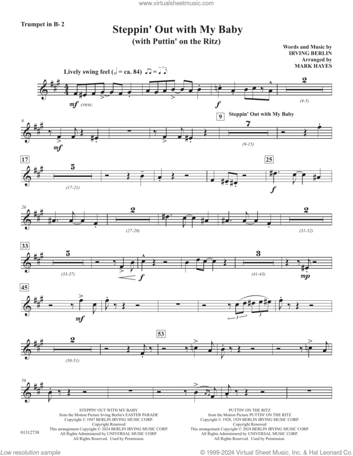 Steppin' Out With My Baby (with 'Puttin' On The Ritz') sheet music for orchestra/band (Bb trumpet 2) by Irving Berlin and Mark Hayes, intermediate skill level