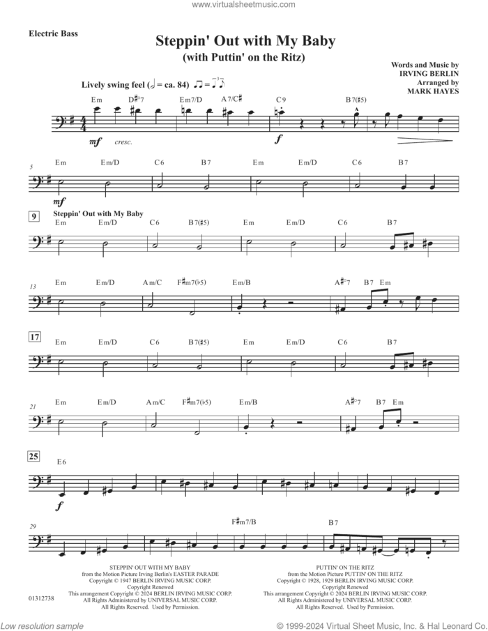 Steppin' Out With My Baby (with 'Puttin' On The Ritz') sheet music for orchestra/band (bass) by Irving Berlin and Mark Hayes, intermediate skill level